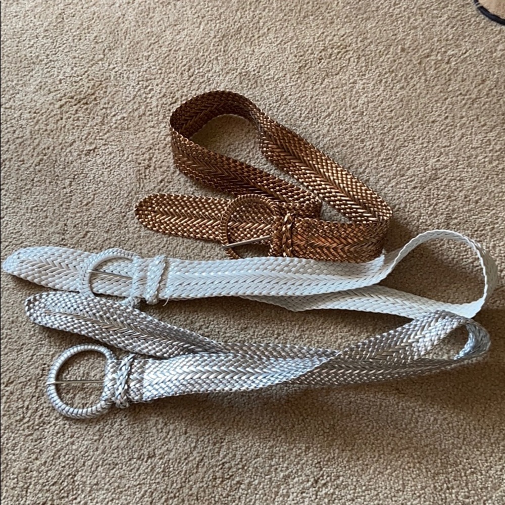 Gold, silver and white braided belts